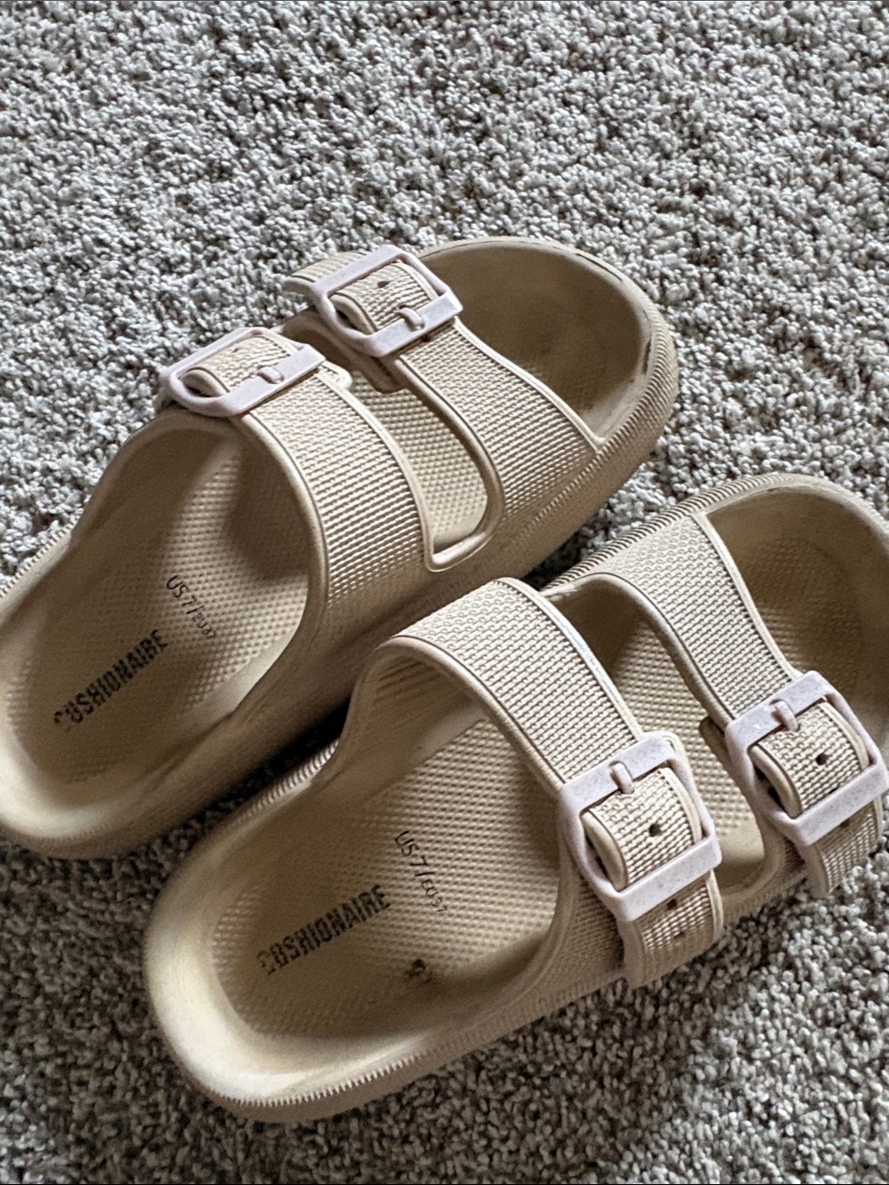 Cushionaire Women's Beige Double-Buckle Slide Sandals - Picture 4 of 5
